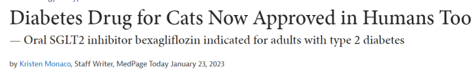 FDA批准，猫用口服糖尿病药用于人类